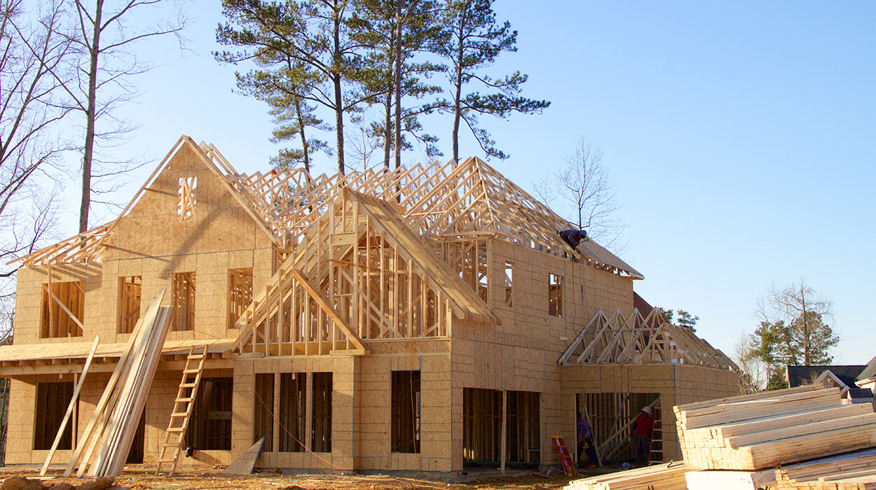 Rural house foundation being constructed